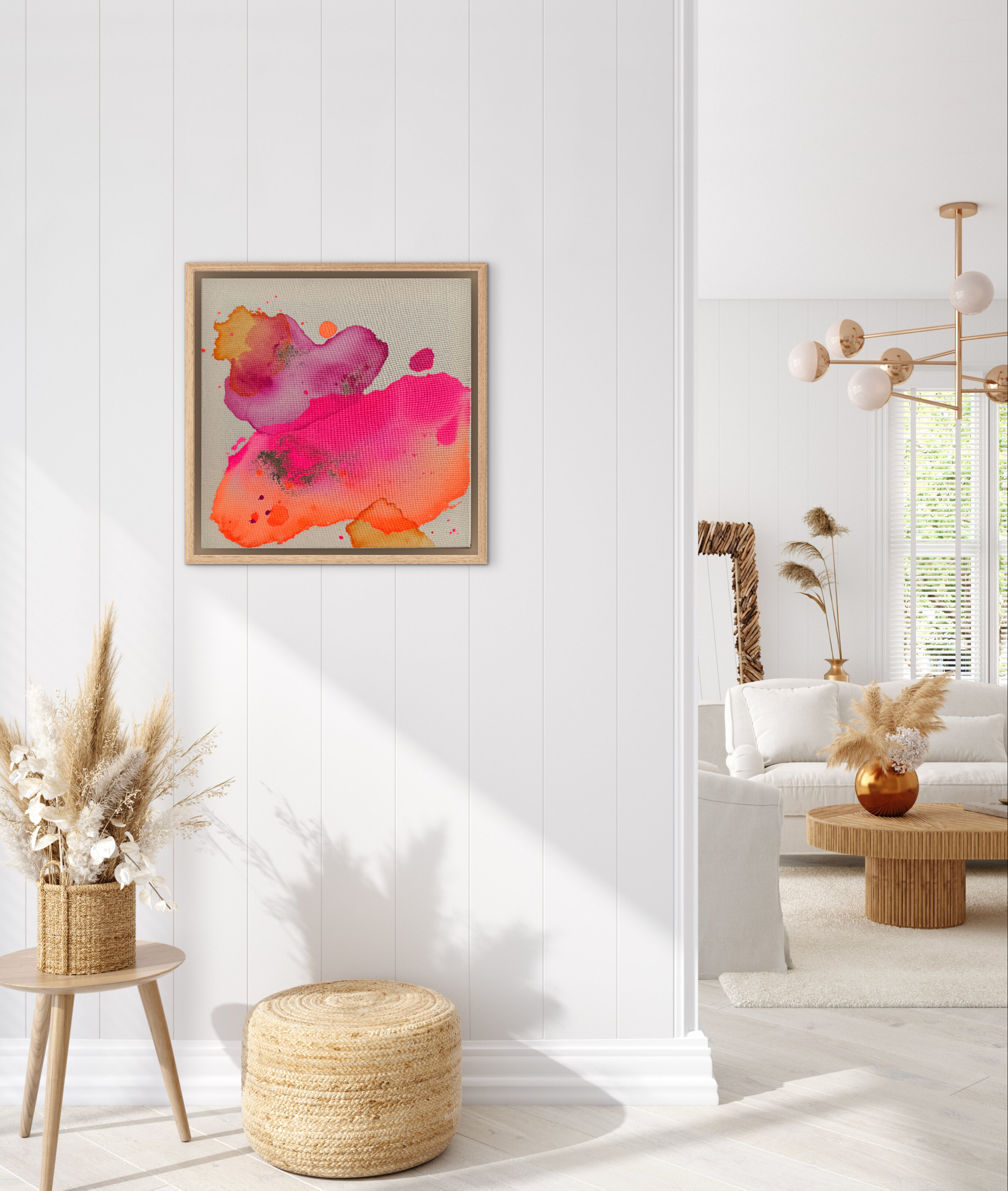 Sommervermissung, 2026, Acryl und Gold auf roher Baumwollleinwand, Ansicht 2